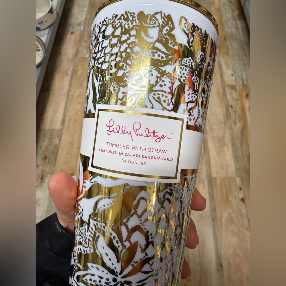 Lilly Pulitzer, Tumbler with Straw, Safari Sangria Gold NWT - Picture 2 of 7